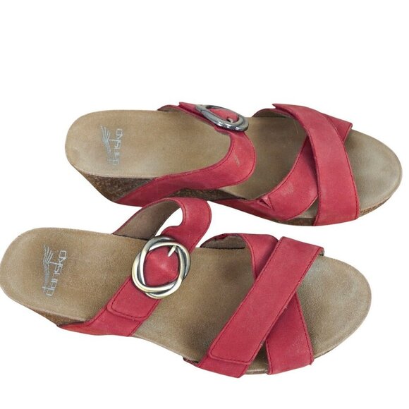 Dansko Suzie‎ Womens Red Wedge Sandals With Buckle Strap Sz 9.5 - 10 - Picture 2 of 8